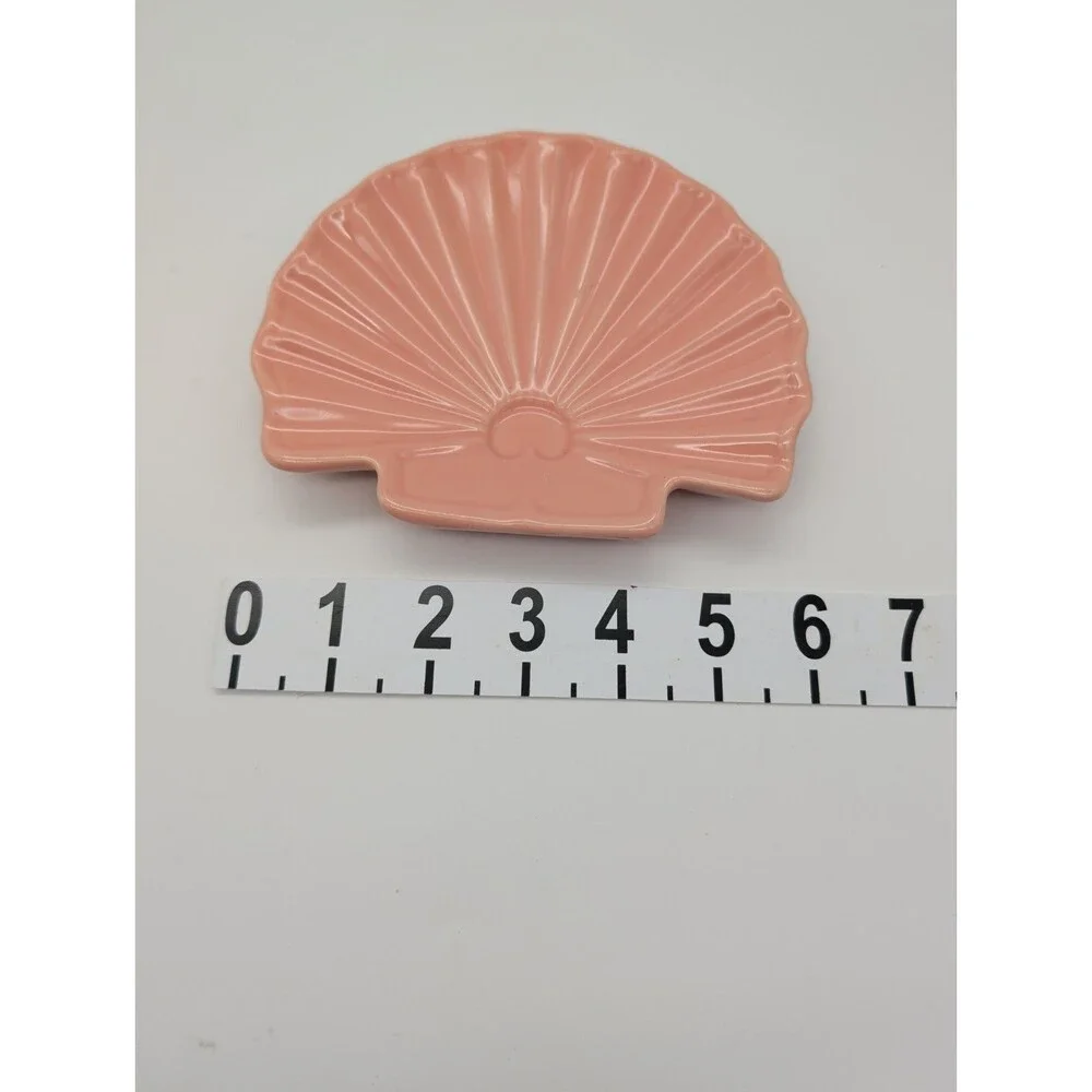 Vtg Haegar Soap Dish Ceramic Fan Sea Shell 1980s Blush Pink Nautical Coastal